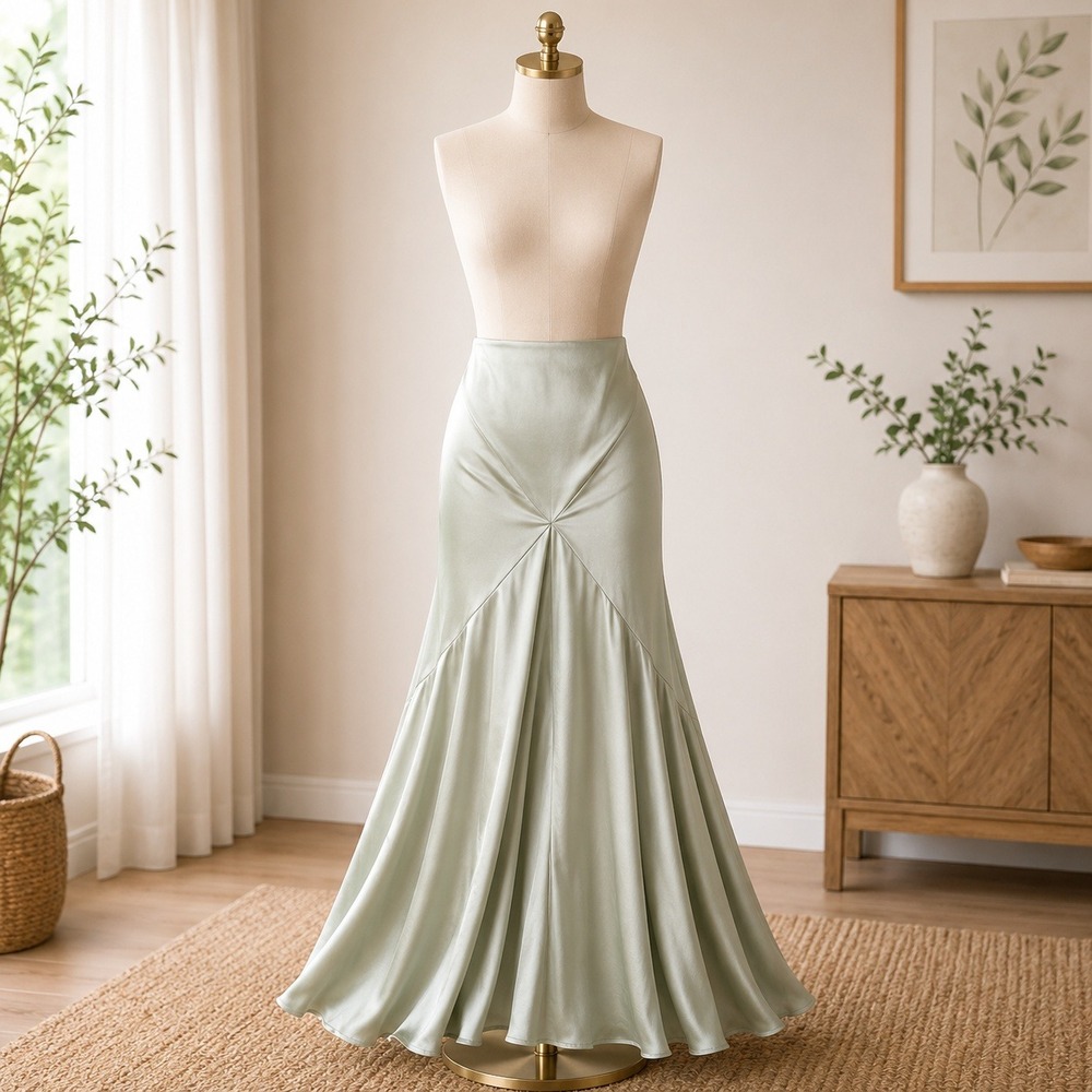 Topshop Maxi Skirt Womens 4 Sage Green Mermaid Flare High Waist Flowy Satin Look